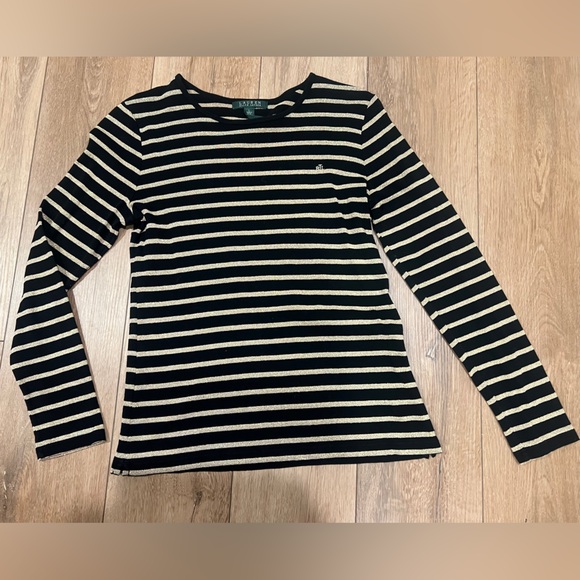 Ralph Lauren Sweaters - Polo Ralph Lauren Striped Black and Cream Cotton Long Sleeve Top